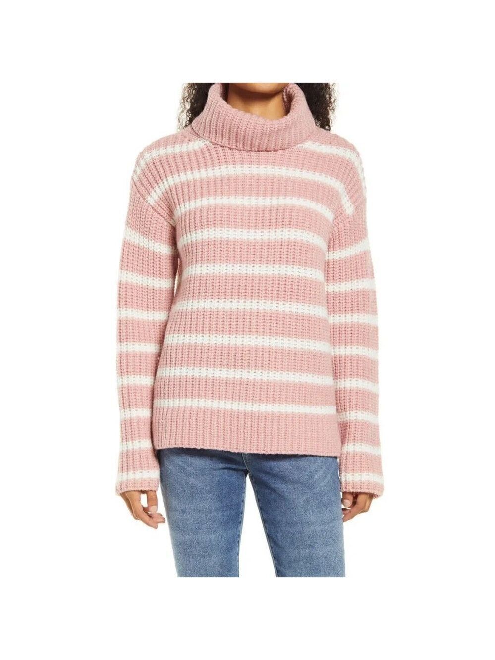 𝅺CASLON Bnwt Pink Striped Turtleneck Sweater Women New Wool Blend
